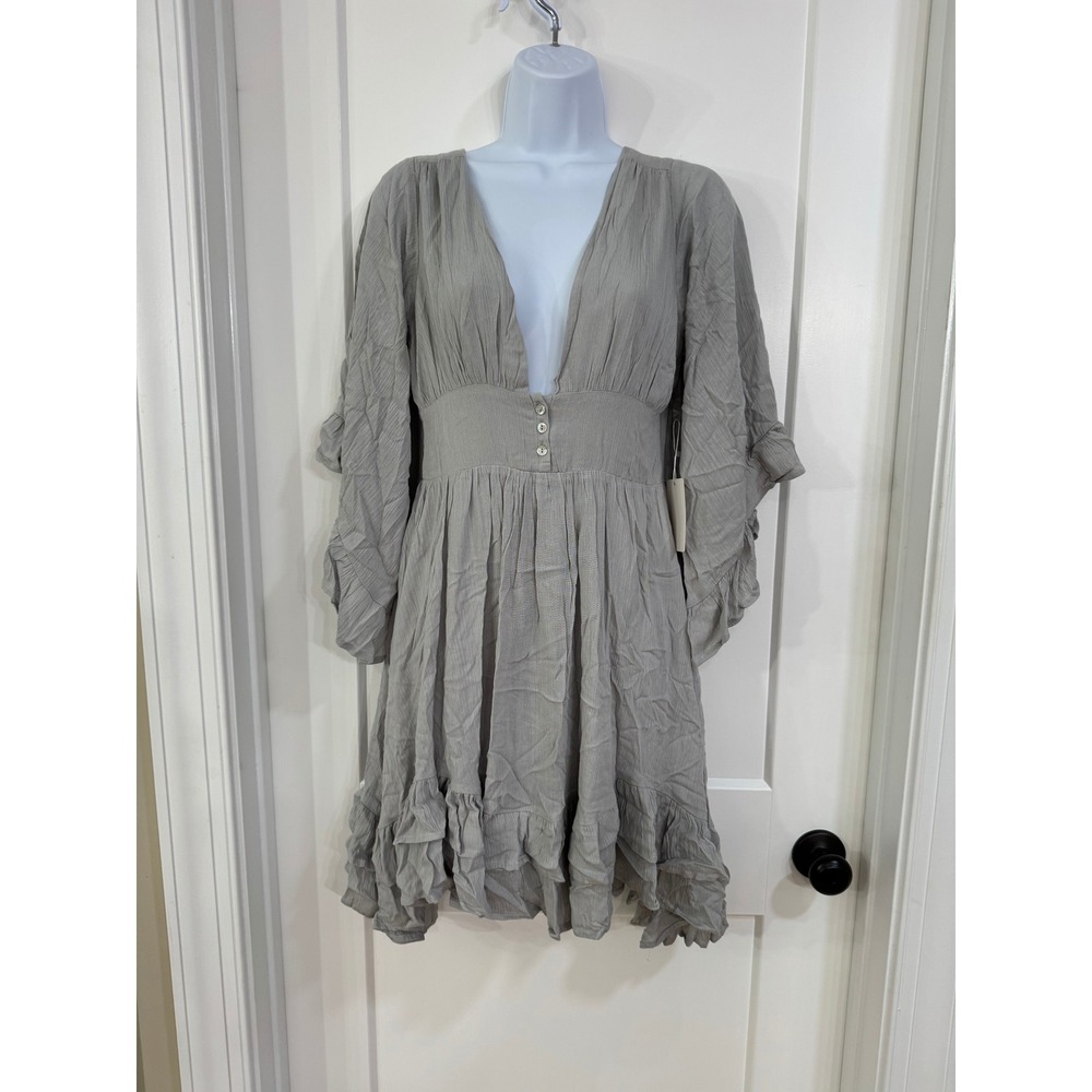 Joyfolie Galinda Dress Whisper Blue XS Boho Ruffle V-Neck Mini Dress NWT